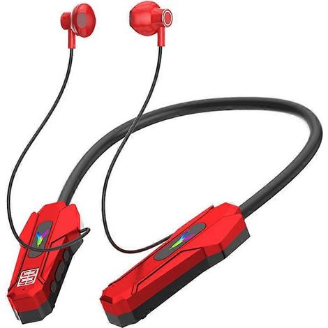 Écouteurs Bluetooth sans fil avec tour de cou, affichage LED, casque gaming étanche, magnétique, micro HD, rouge (1/5)