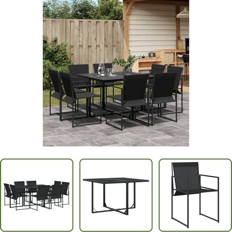 vidaXL Table de jardin - Ensemble à manger de jardin 9 pcs noir textilène (1/5)