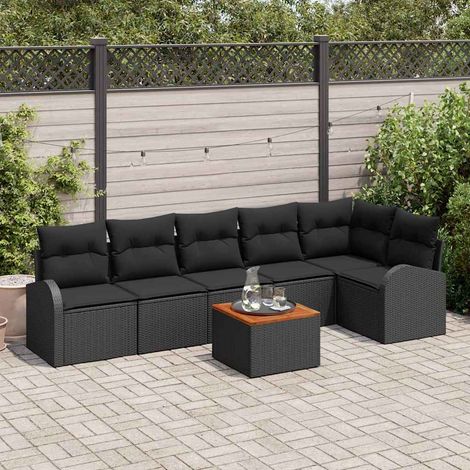 Conjunto de sofá de jardín 7 pcs Negro Poliratán (1/5)