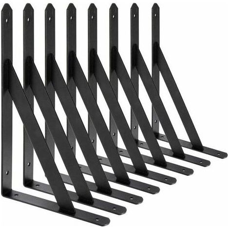 Wandregalhalterungen, 8 Stück 90-Grad-Dreieck-Stahlhalterungen, 200 mm x 120 mm Regalhalterungen, Eckverstrebung (Schwarz)