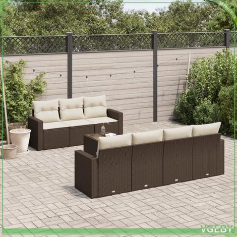 Salon de jardin - FAF7291712417450 - Résine tressée marron - Modulable 8 places - Coussins déhoussables (1/3)
