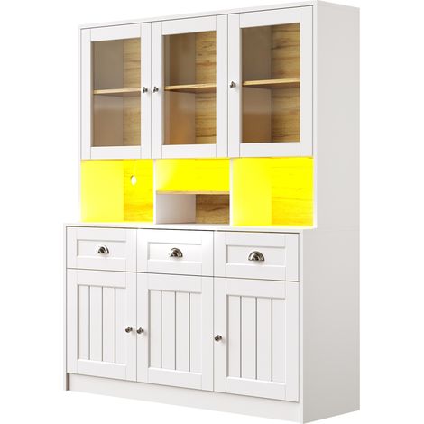 Credenza alta da cucina con vetrina e LED 140 x 40 x 175 cm MDF bianco HOMVRA (1/5)