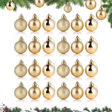 24 Pièces Boule de Noel Doré, Mini Boules de Noel Dorées, 3CM Boule de Noel Or en Plastique, Suspendre Décorations Boules pour Sapin de Noel Intérieur Extérieur Mariage Maison Fête Décoration (1/5)
