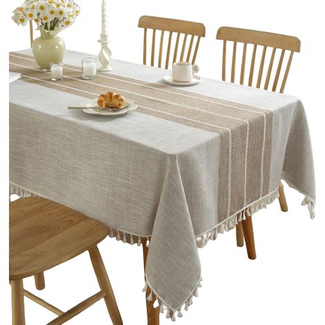 1 pièce - Coton et lin - Rectangulaire - 60-140 cm × 60-300 cm - 13 tailles - Chemin de table bohème - Pour la maison, la cuisine, la table à manger (90 × 140 cm, curry symétrique à rayures) (1/5)