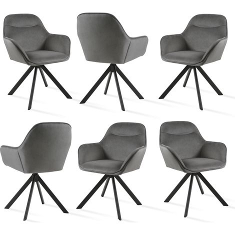 Goeurvant Chaise pivotante à 360° avec assise moelleuse, dossier courbé et accoudoirs ergonomiques, confort élégant pour toutes les pièces - Lot de 6 - Gris foncé