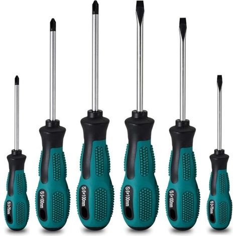 Bardusch-Lot de 6 tournevis magnétiques robustes en chrome vanadium avec 3 têtes plates et 3 cruciformes (1/5)
