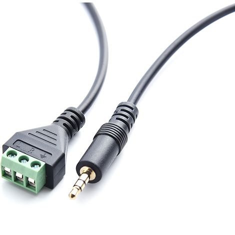 3.5mm dual channel stereo audio adapter cable, gold plated and solderless, with green terminal. (1/5)