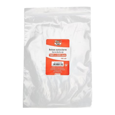 PACK 100 BOLSAS POLIETILENO 50 MICRAS AUTOCIERRE ZIP 160X220MM FIXO 50063800