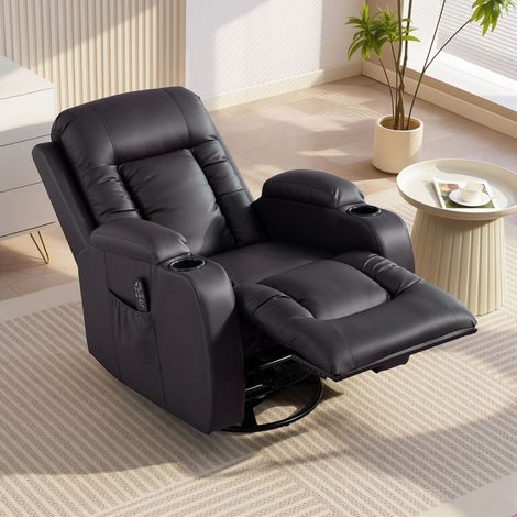 Massagesessel mit Heizfunktion, Relaxsessel, verstellbare Rückenlehne, 360° drehbar, 82 x 99 x 103 cm, braun