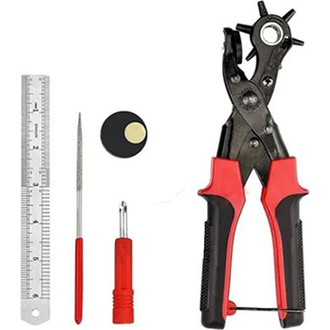 Pince à poinçonner le cuir, lot de 3 poinçons ceinture, outil réglable avec règle et tige de rodage, kit bricolage DIY (1/5)
