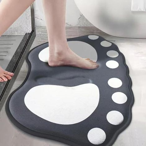 Tapis de salle de bain antidérapant en flanelle, doux, absorbant et léger, motif empreintes de pattes, pour douche, baignoire, toilettes, gris moyen (40 x 60 cm) (1/4)