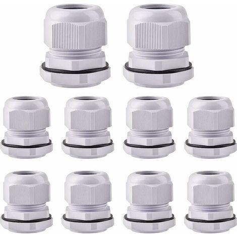 M32 x 1.5 Cable Gland Waterproof Cable Glands for Fire Prevention with Lock Nut for Cable Guide Pack of 10 (White), Ternel (1/5)