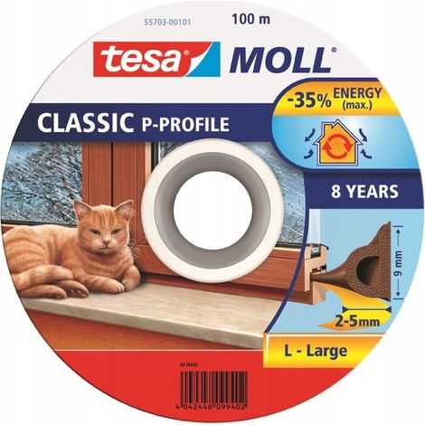 Guarnizione autoadesiva TESA per finestre e porte, in gomma, profilo a P, marrone, 100 m x 9 mm