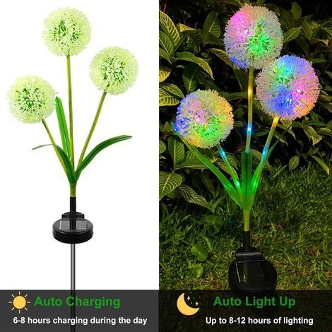 Solar-Gartenleuchten, 2 Stück wasserdichte, solarbetriebene Löwenzahn-Gartenleuchten für Garten, Rasen, Weg, Terrasse und Balkon (1/4)