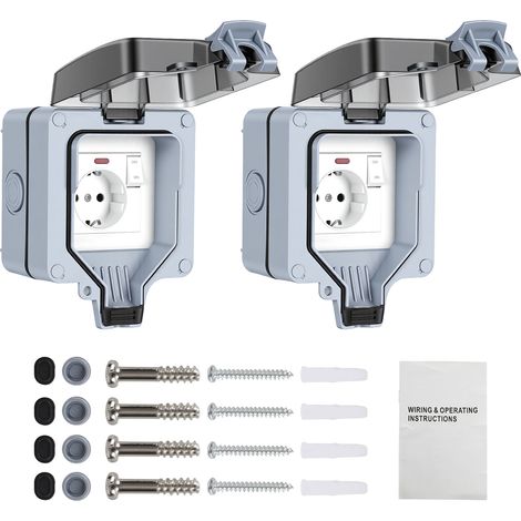 Jiubiaz Außensteckdose 2X Wandsteckdosen Gartensteckdose Outdoor Wasserdicht Steckdose Steckdose mit Schalter Aufputz 16A IP65 (1/5)