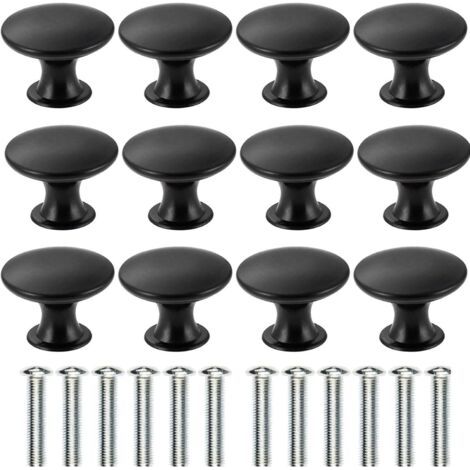 Lot de 12 boutons de meuble noir 30mm – Alliage aluminium et acier inoxydable – Installation facile avec vis – Pour tiroirs et placards - 12PCS (1/5)