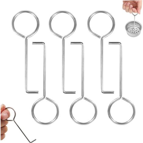 Lot de 6 - Clé à bonde - Crochet de levage - Crochet - Acier inoxydable - Outil de démontage - Pour bondes de douche, grilles d'évacuation, récupérateurs de cheveux, nettoyage quotidien - 88 x 28 mm - (1/5)