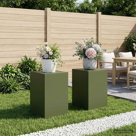 vidaXL Soporte de plantas 2 pcs Verde oliva 40 x 40 x 60 cm Acero (1/5)