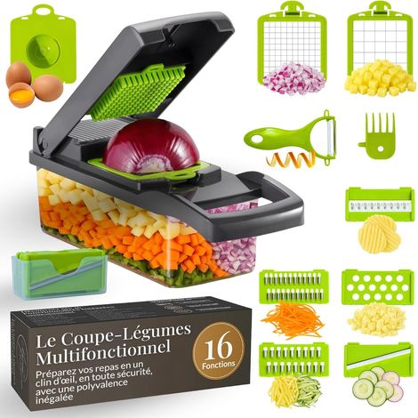 1 Coupe Legumes, 7 Lames Acier Inoxydable, ABS Sans BPA, Bac Collecteur, Cuisine (1/5)