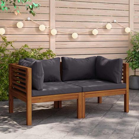 vidaXL Canapés d'angle 2 pcs avec coussins gris foncé Bois d'acacia (1/5)