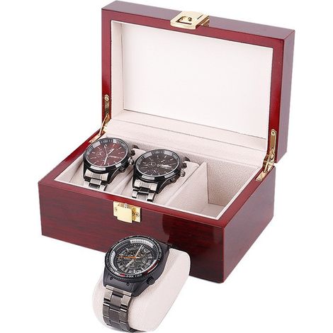 Boîte à montres en bois anti-poussière, peut contenir 3 montres, avec fenêtre en verre et serrure. (1/3)