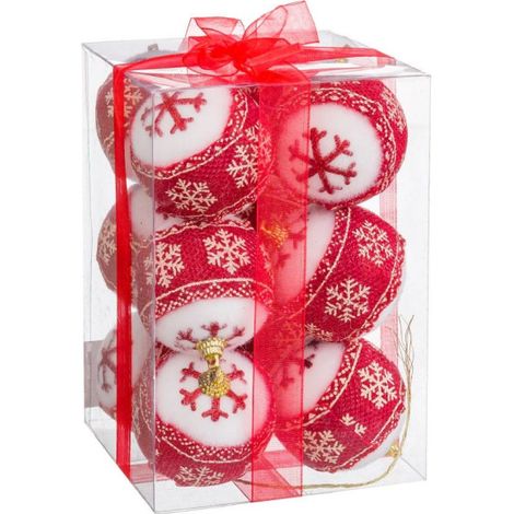 Set de 12 boules de Noël rouges et blanches étoiles - 6cm (1/3)