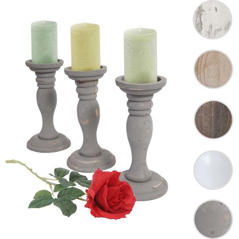 3x bougeoir T361, chandelier, style shabby, vintage, hauteur 24cm - gris