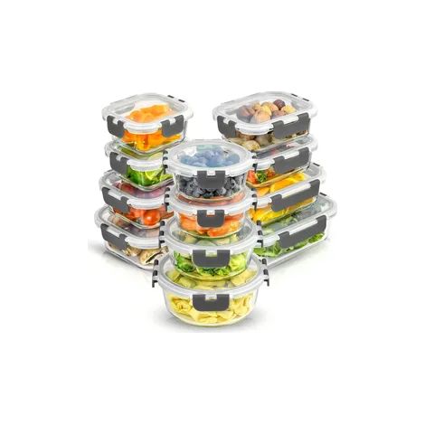 12 Stück Glas Lebensmittelbehälter, mit Deckel, verschiedene Größen Aufbewahrungsbox Set,luftdichte Leckage Proof Lunch Boxes, Mahlzeit Prep Boxes,Nahrungsmittelbehälter, hellgrau.