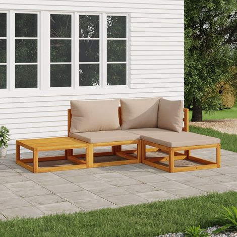 4-tlg. Garten-Lounge-Set mit Taupe Kissen Massivholz (1/5)