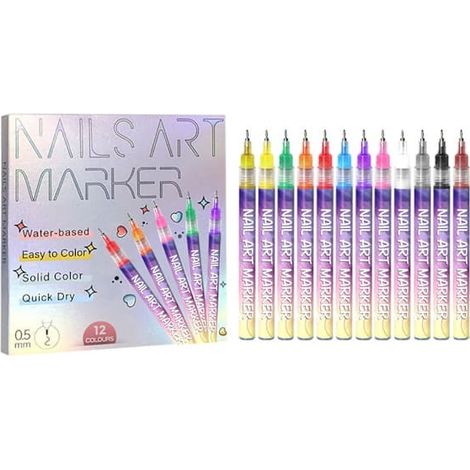 Lot de 12 marqueurs pour nail art, pointe fine 0,5 mm pour des dessins graffiti précis [Mode] (1/5)