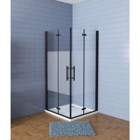 AICA Eckeinstieg 80x70x195cm 6mm ESG Milchglas NANO schwarz Falttür eckdusche Pendeltür Scharniertür Duschkabine Duschabtrennung (1/5)