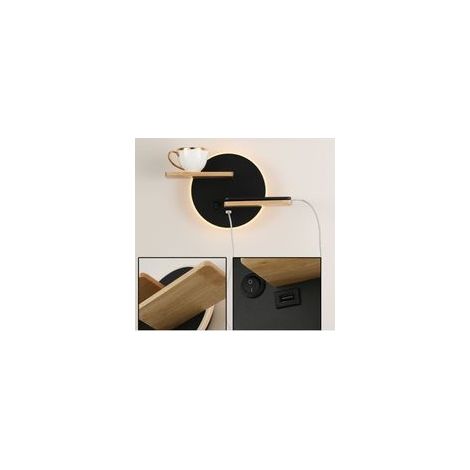 Applique Murale Intérieur LED avec port USB Lampe Murale moderne avec interrupteur Lampe De Lecture lampe de chevet Éclairage Veilleuse, 301912cm Noir [Classe énergétique A]