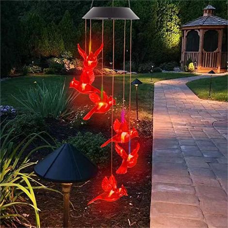 Carillon éolien solaire à LED en forme de cardinal, décoration de jardin lumineuse à couleurs changeantes (1/5)