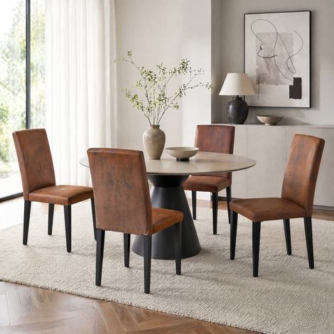 Chaises de salle à manger, lot de 4, tissu brun et pieds métal noirs, 41 x 47 x 90 cm HAVRYA (1/5)