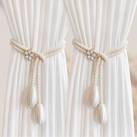 Lot de 4 Embrasse de Rideaux, 50cm Embrasse Rideau pour Voilages Réglables Attache Rideaux pour Fixation Maison Bureau Décoration de Fenêtre Décoration de Maison Hôtel (Beige) (1/5)