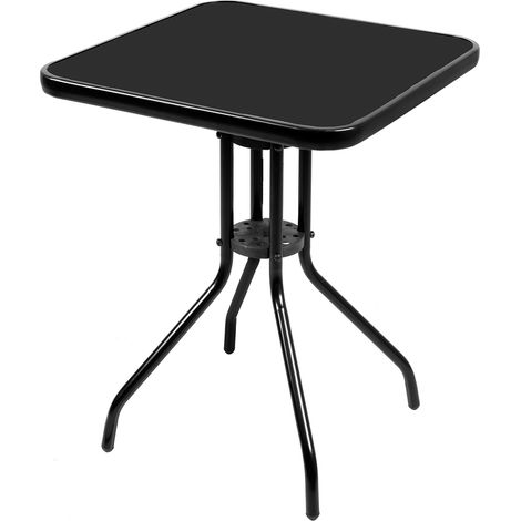 Bistrotisch Eckig mit Glasplatte 60x60x70cm schwarz-MMC33081BB