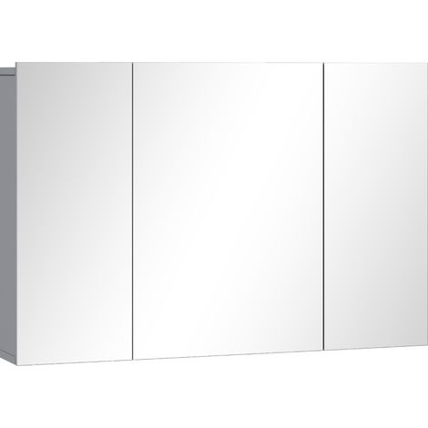Meuble de salle de bain miroir mural à 3 portes avec étagères réglables, rangement gris gain de place au-dessus du lavabo, MDF résistant - CHICFURN (1/5)