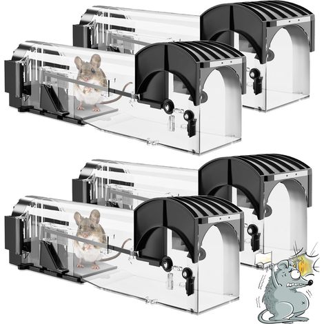 Piège à Souris Vivant, 4 Pièces Piege a Rat pour Intérieur et Extérieur, Attrape Souris Facile à Utiliser, Facile à Nettoyer, réutilisable, libération sans Contact, Capteur Rapide & Efficace