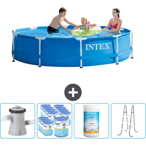 Intex Rundrahmen-Schwimmbecken – 305 x 76 cm – Blau – Inklusive Zubehör CB96