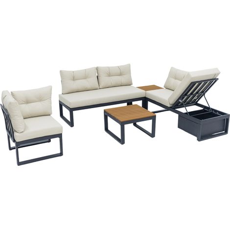 CHICFURN Salotto da giardino angolare modulare 191,5 x 191,5 x 79 cm beige con vano portaoggetti (1/5)