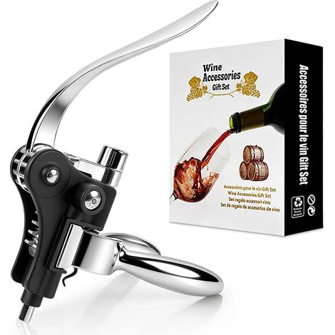 Lever Corkscrew, Manual Wine Bottle Opener for All Types of Corks, Corkscrew Wine for Wine Lovers and Household, Robust Wine Opener for Professional Use and Daily Use (1/5)