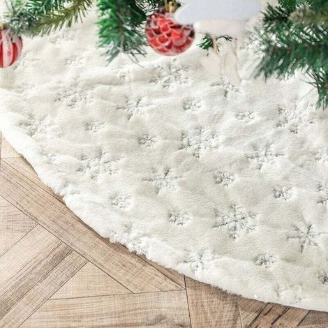 Jupe de sapin de Noël ronde 90 cm – flocons de neige argentés pailletés, décoration solide pour arbre de Noël et fête du Nouvel An (1/4)
