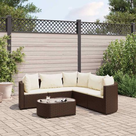 vidaXL Set sofás de jardín 6 piezas y cojines ratán sintético marrón (1/5)