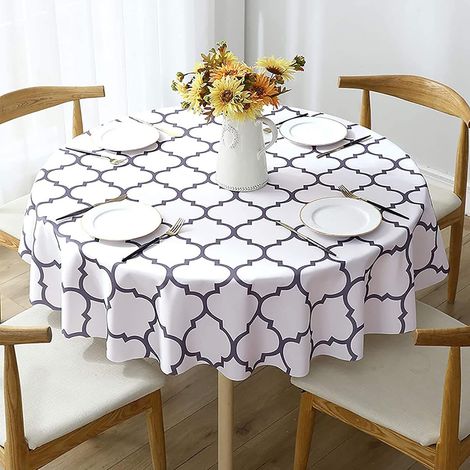 Nappe Ronde,Anti Tache Impermeable Nappe de Table Toile Cirée de Salle à Manger, pour Salle à Manger, Jardin, Café,Fête (blanc, 152cm)