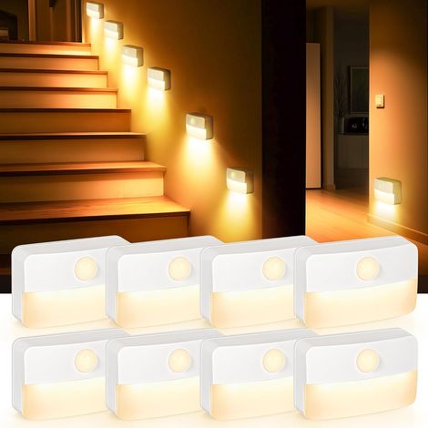 Lampe LED Escalier Détecteur de Mouvement pour Escalier – Lumiere Veilleuse Detecteur de Mouvement, Adhésif Sans Fil Perçage, Mini Alimentée Par piles Enfant, pour Couloir/Armoire/Chambre (1/5)