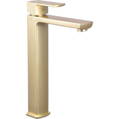 Mitigeur haut pour lavabo DOUR design carré laiton brossé avec vidage clic-clac assorti - THEWA DOU17L