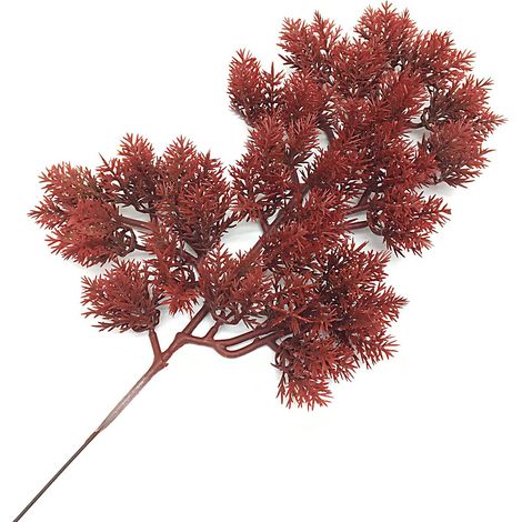 Branches d'aiguilles de pin artificielles, tige de feuilles de Simulation pliable pour jardin, mariage, décorations extérieures de maison, rouge vif (1/5)