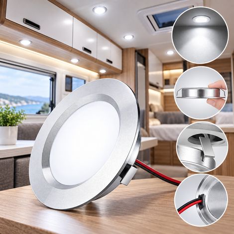 HEMVOR Spot LED encastrable 12 V 3 W lot de 8 ultra-plat Ø 6,8 cm dimmable aluminium Blanc froid (1/5)