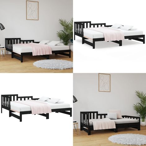 Lit coulissant sans matelas noir 2x(90x190) cm - Lit De Jour - Canapé-lit - Lit D'appoint - Lit Pliable - Meuble Multifonctionnel - Home & Living
