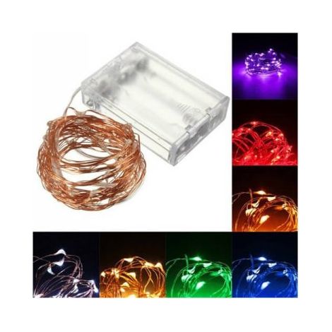 Stringa LED RGB fissa filo rame 10 metri, 100 LED, IP67, alimentata a pile